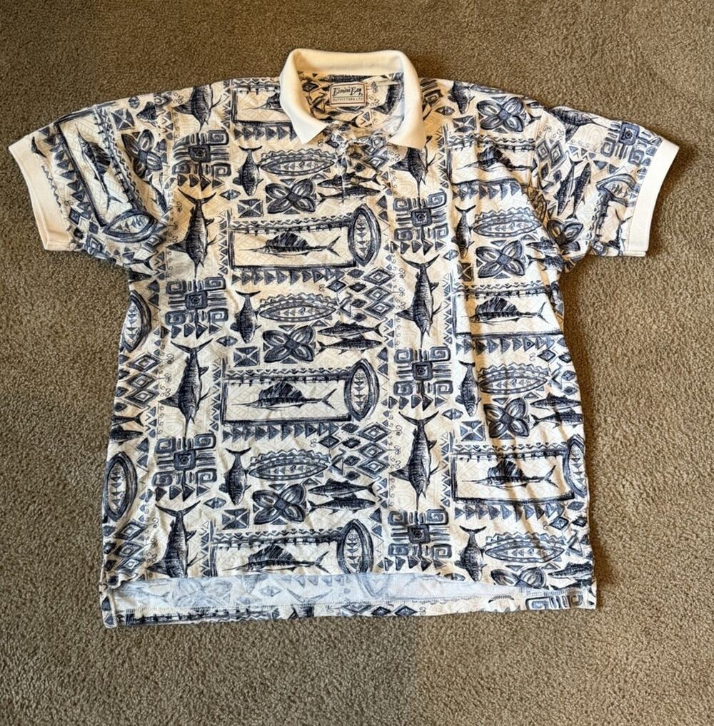 Vintage 1990s Bimini Bay Outfitters LTD All-Over-Print Polo Shirt XL